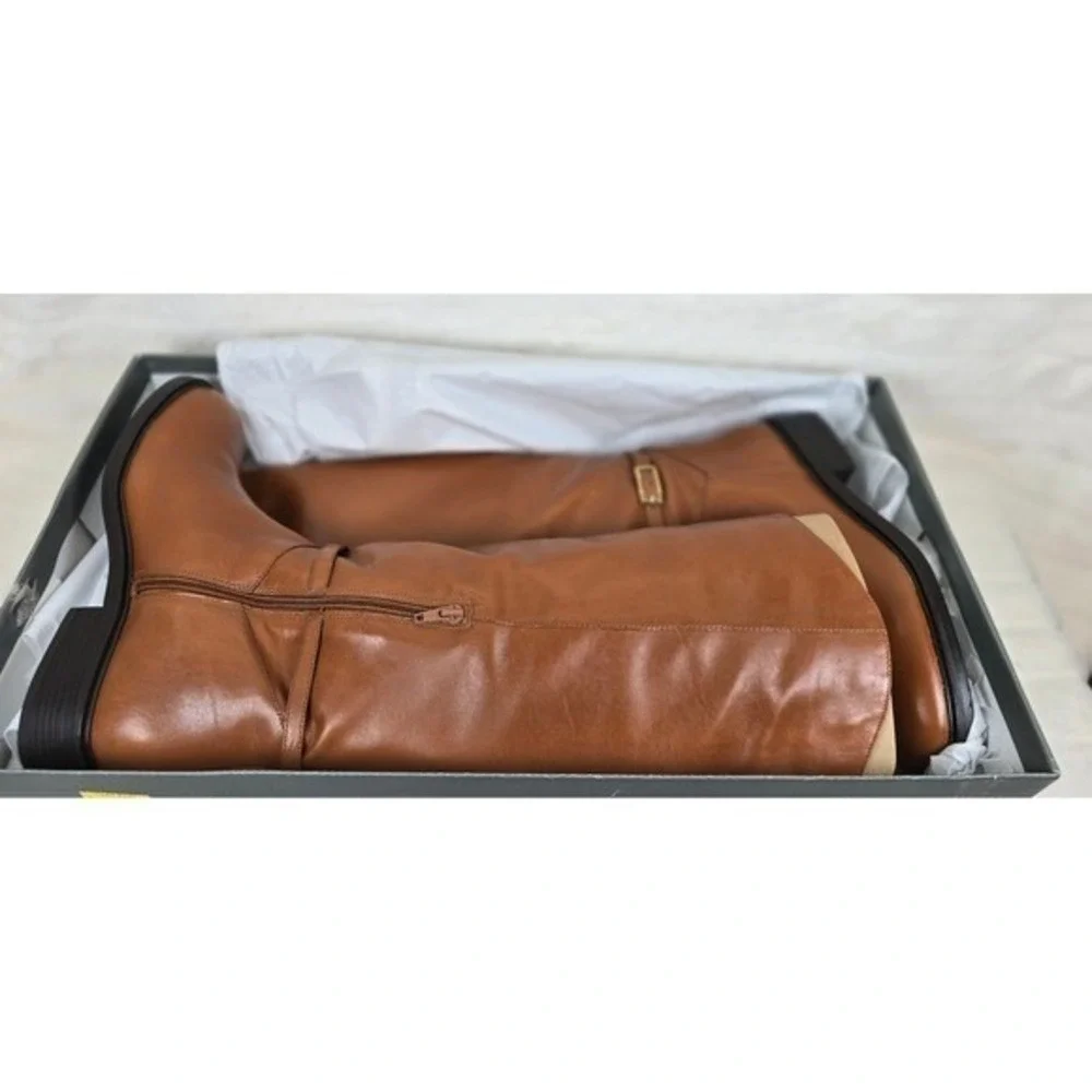 Arezzo‎ Mckenna Brown Leather Tall Riding Boots Women Size 8.5B Buckle Accent